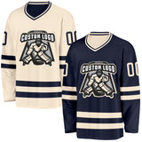 Custom Navy-Cream Reversible Double Side Hockey Jersey
