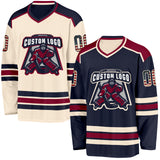 Custom Navy Vintage USA Flag Cream-Maroon Reversible Double Side Hockey Jersey