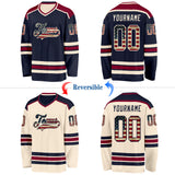 Custom Navy Vintage USA Flag Cream-Maroon Reversible Double Side Hockey Jersey