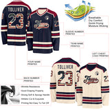 Custom Navy Vintage USA Flag Cream-Maroon Reversible Double Side Hockey Jersey