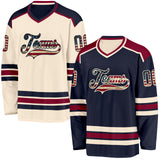 Custom Navy Vintage USA Flag Cream-Maroon Reversible Double Side Hockey Jersey
