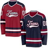 Custom Navy White-Maroon Reversible Double Side Hockey Jersey