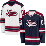 Custom Navy White-Maroon Reversible Double Side Hockey Jersey