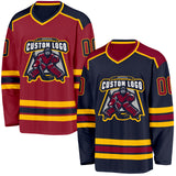 Custom Navy Maroon-Gold Reversible Double Side Hockey Jersey