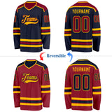 Custom Navy Maroon-Gold Reversible Double Side Hockey Jersey