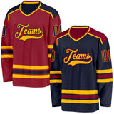 Custom Navy Maroon-Gold Reversible Double Side Hockey Jersey