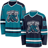 Custom Navy Teal-White Reversible Double Side Hockey Jersey
