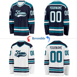 Custom Navy White-Teal Reversible Double Side Hockey Jersey