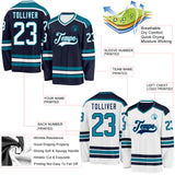 Custom Navy White-Teal Reversible Double Side Hockey Jersey