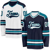 Custom Navy White-Teal Reversible Double Side Hockey Jersey