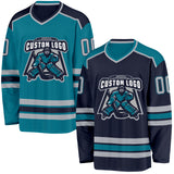 Custom Navy Gray-Teal Reversible Double Side Hockey Jersey