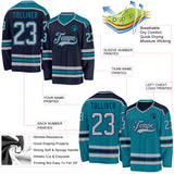 Custom Navy Gray-Teal Reversible Double Side Hockey Jersey