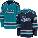 Custom Navy Gray-Teal Reversible Double Side Hockey Jersey