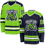 Custom Navy Neon Green-White Reversible Double Side Hockey Jersey