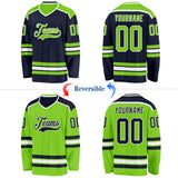 Custom Navy Neon Green-White Reversible Double Side Hockey Jersey