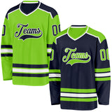 Custom Navy Neon Green-White Reversible Double Side Hockey Jersey