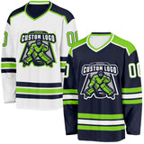 Custom Navy White-Neon Green Reversible Double Side Hockey Jersey