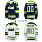Custom Navy White-Neon Green Reversible Double Side Hockey Jersey