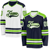 Custom Navy White-Neon Green Reversible Double Side Hockey Jersey