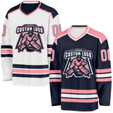 Custom Navy Medium Pink-White Reversible Double Side Hockey Jersey