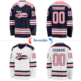Custom Navy Medium Pink-White Reversible Double Side Hockey Jersey