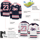 Custom Navy Medium Pink-White Reversible Double Side Hockey Jersey