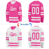 Custom Pink-White Reversible Double Side Hockey Jersey