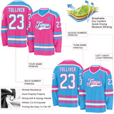 Custom Pink White-Sky Blue Reversible Double Side Hockey Jersey