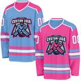 Custom Pink White-Light Blue Reversible Double Side Hockey Jersey