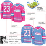 Custom Pink White-Light Blue Reversible Double Side Hockey Jersey
