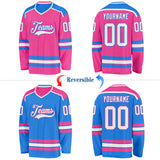 Custom Pink White-Powder Blue Reversible Double Side Hockey Jersey