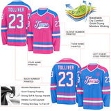 Custom Pink White-Powder Blue Reversible Double Side Hockey Jersey