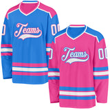 Custom Pink White-Powder Blue Reversible Double Side Hockey Jersey