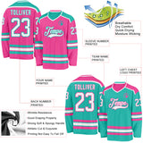 Custom Pink White-Aqua Reversible Double Side Hockey Jersey