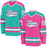 Custom Pink White-Aqua Reversible Double Side Hockey Jersey