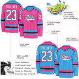 Custom Pink White Black-Sky Blue Reversible Double Side Hockey Jersey
