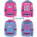 Custom Pink White Black-Light Blue Reversible Double Side Hockey Jersey