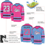 Custom Pink White Black-Light Blue Reversible Double Side Hockey Jersey