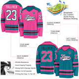 Custom Pink White Black-Teal Reversible Double Side Hockey Jersey