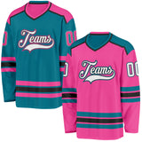 Custom Pink White Black-Teal Reversible Double Side Hockey Jersey