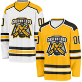 Custom Gold Black-White Reversible Double Side Hockey Jersey