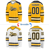 Custom Gold Black-White Reversible Double Side Hockey Jersey