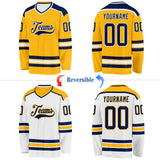 Custom Gold Navy-White Reversible Double Side Hockey Jersey