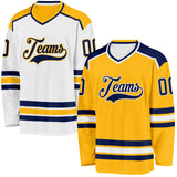 Custom Gold Navy-White Reversible Double Side Hockey Jersey