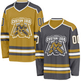 Custom Steel Gray White-Old Gold Reversible Double Side Hockey Jersey