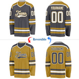 Custom Steel Gray White-Old Gold Reversible Double Side Hockey Jersey