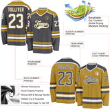 Custom Steel Gray White-Old Gold Reversible Double Side Hockey Jersey