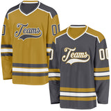 Custom Steel Gray White-Old Gold Reversible Double Side Hockey Jersey