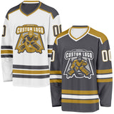 Custom Steel Gray White-Old Gold Reversible Double Side Hockey Jersey