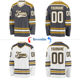 Custom Steel Gray White-Old Gold Reversible Double Side Hockey Jersey